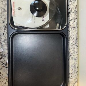 Black Electric Griddle with Glass Lid - Home Kitchen Cookware
